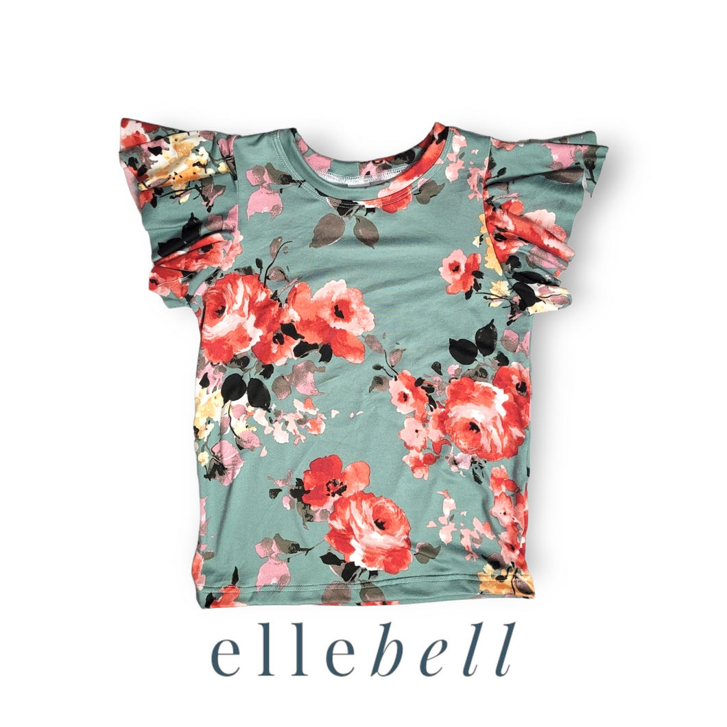 Butterfly Sleeve Top - Mint Floral